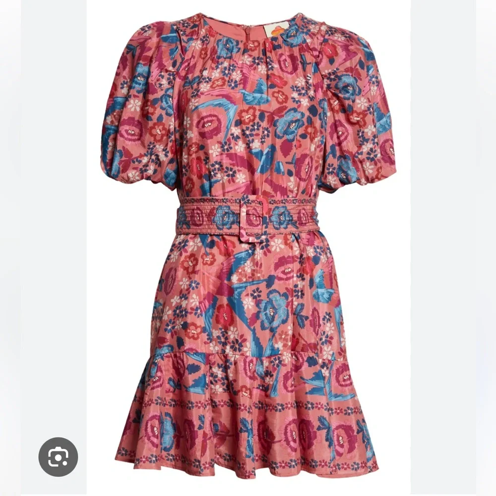 💥 FARM RIO Blush Floral Bird Mini Dress w Belt Sz S - Picture 8 of 13